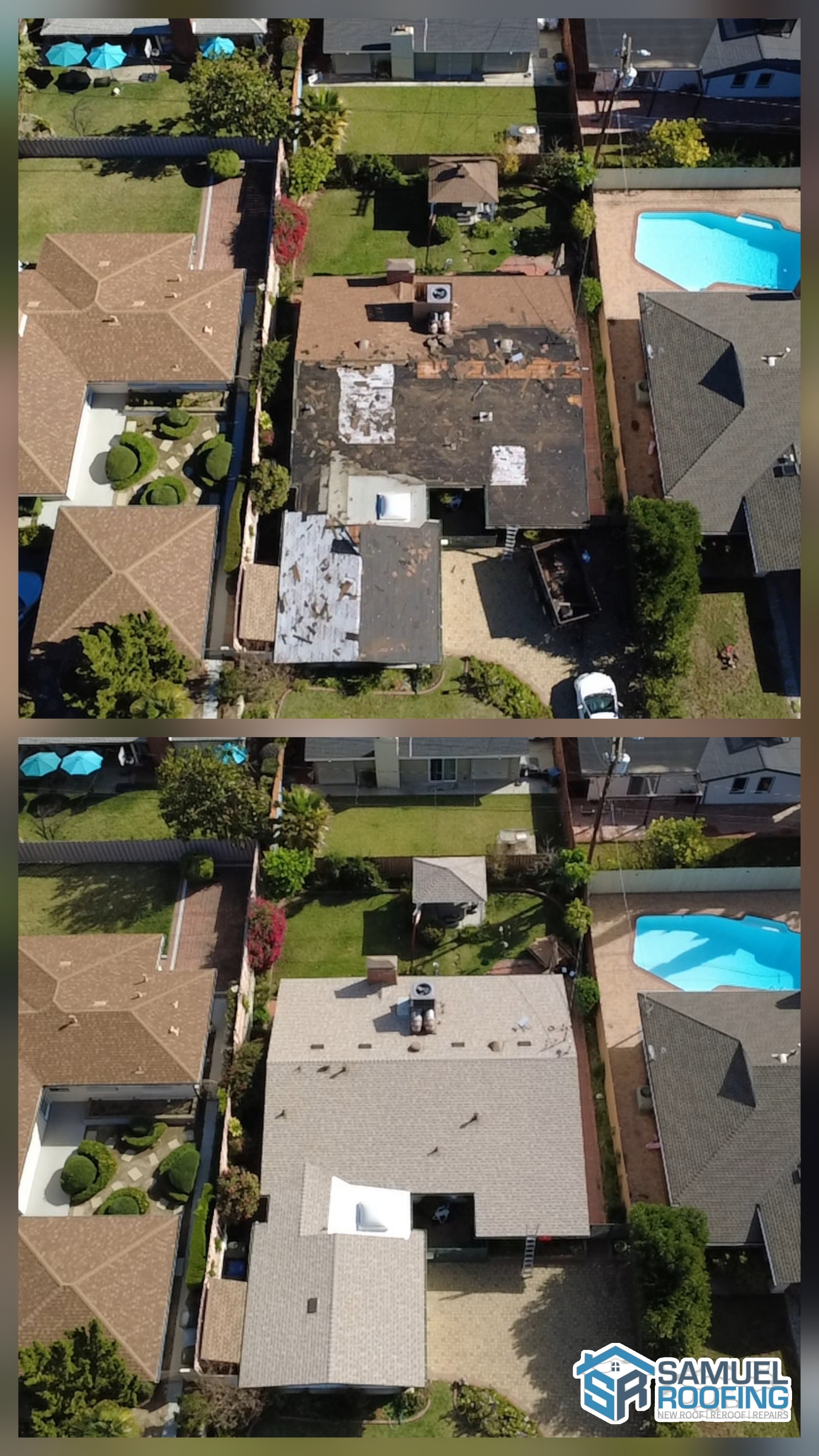 Before-and-after re-roof on a single-family Reseda home, Los Angeles — Samuel Roofing Inc.